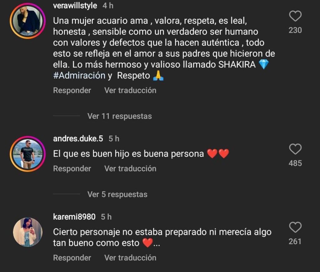 comentarios publicación Shakira