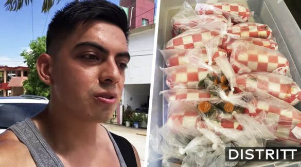 Joven ayuda a madre a vender tortas