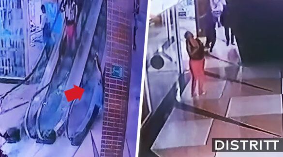 Niña cae de un segundo piso en una plaza y hombre la atrapa