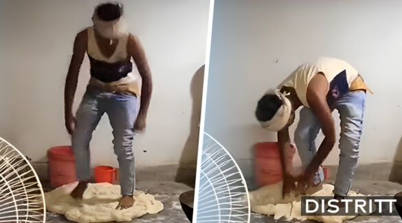 Hombre prepara empanadas con los pies