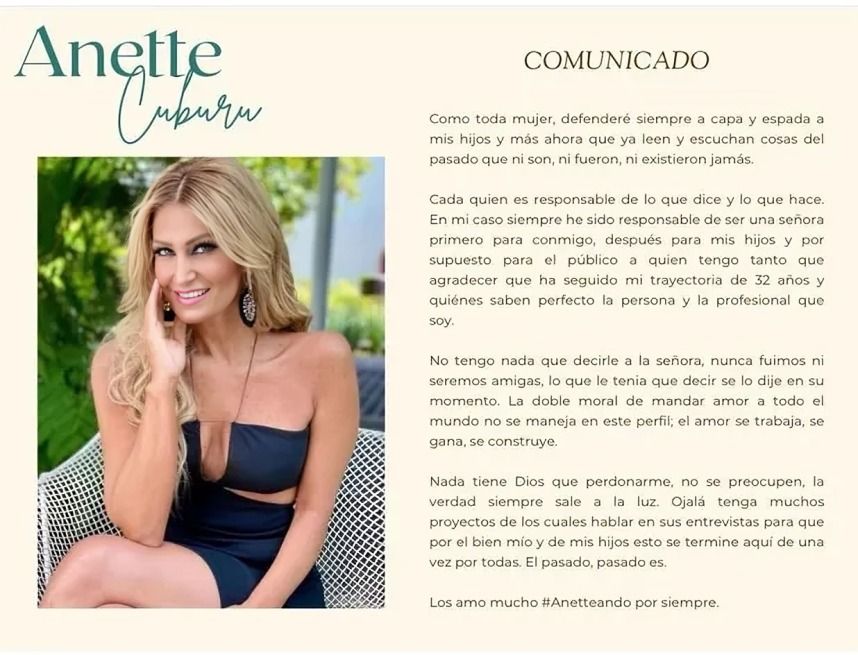 Anette publica comunicados sobre polémica