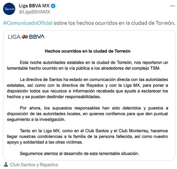 Mensaje de Liga MX sobre accidente con Rayados