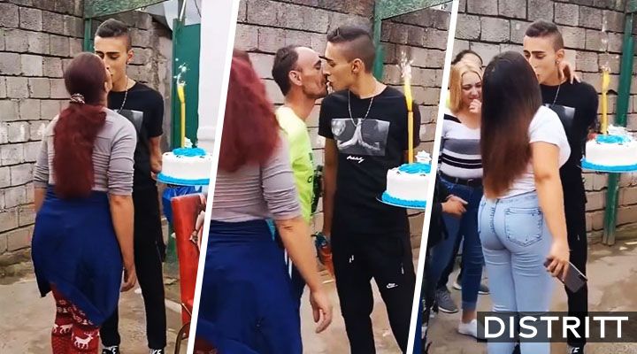 joven besa a toda su familia en su cumpleaños