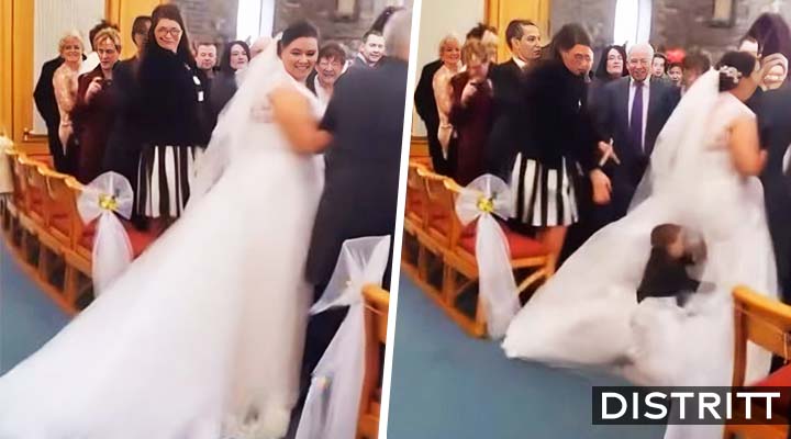 Niño salta sobre vestido de novia durante boda; video viral