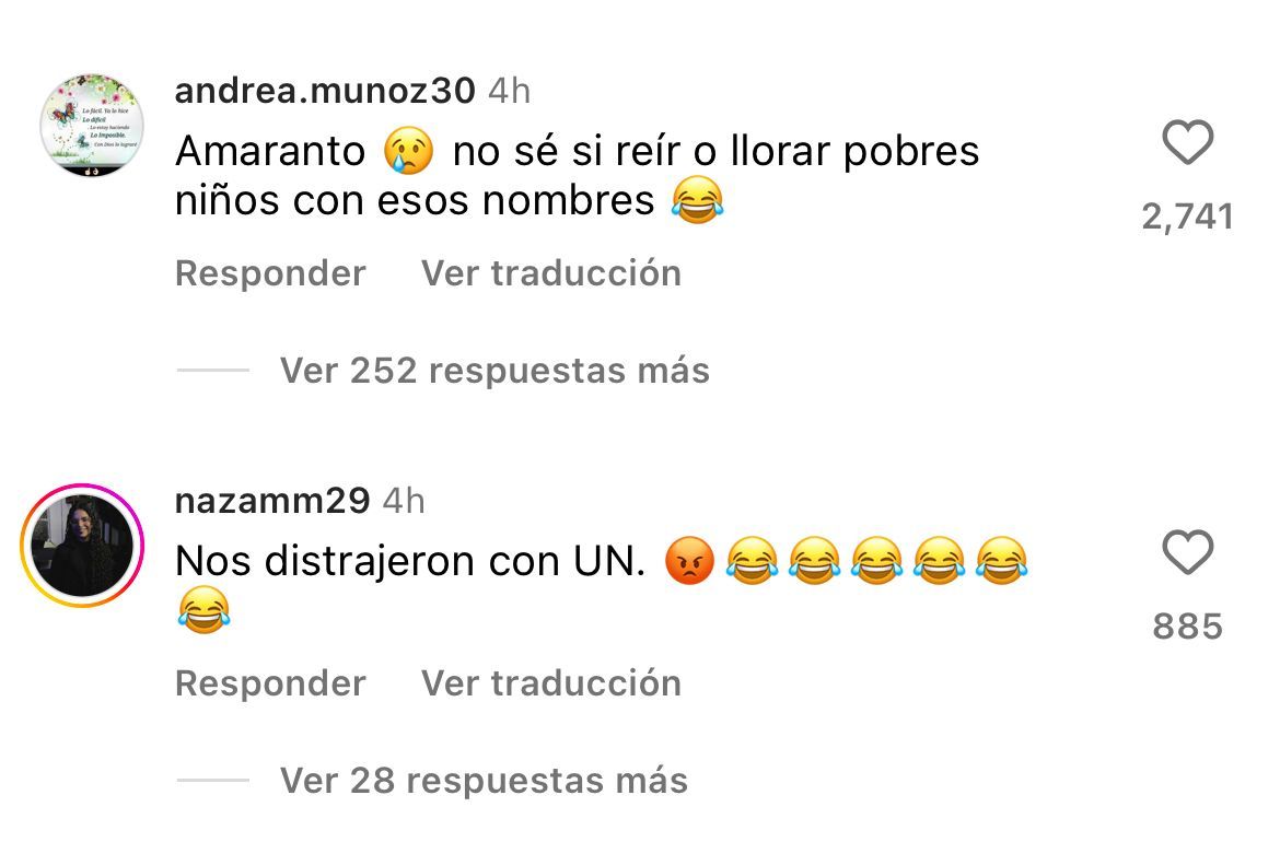 "No sé si reír o llorar, pobres niños con esos nombres"