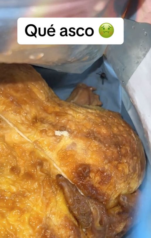 Mujer encuentra larvas en pollo rostizado 