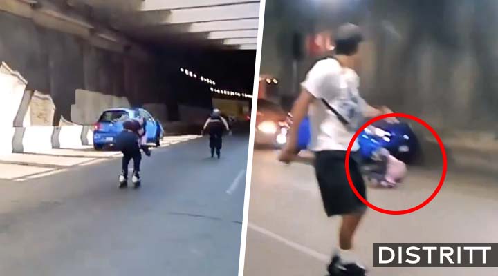 Patinadores invaden vía rápida y mujer casi es atropellada