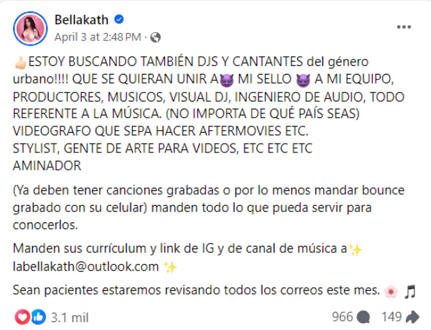 vacantes para trabajar con Bellakath
