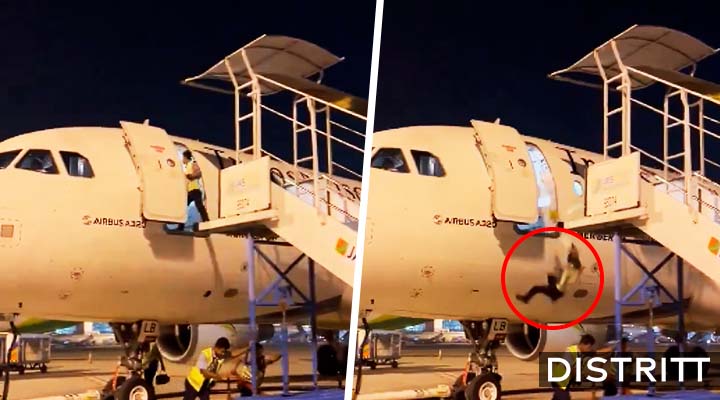 Trabajador cae al vacío, le quitaron la escalera del avión |VIDEO