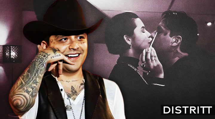Beso entre Christian Nodal y Ángela Aguilar