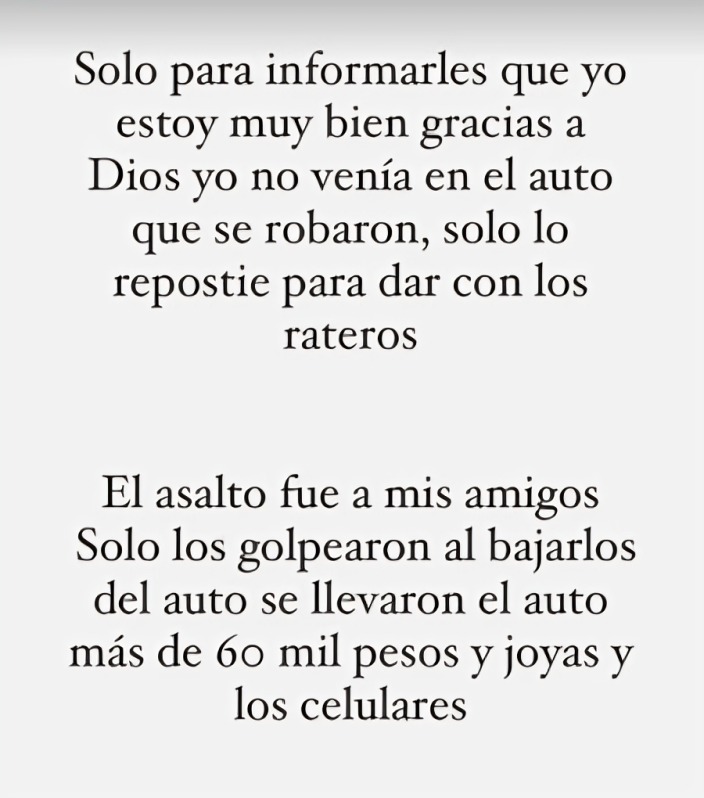 La Venenito revela no estaba en el vehículo robado