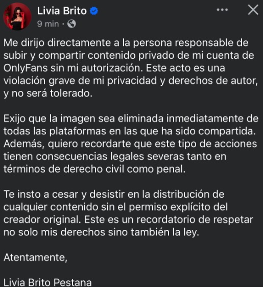 Livia Brito habla de su contenido filtrado en OnlyFans