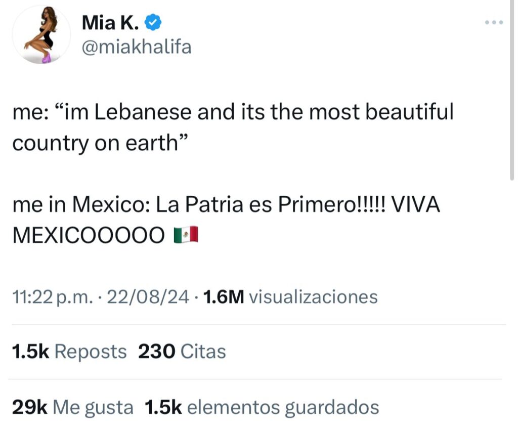 Mia Khalifa expresa su amor por México