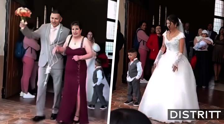 Novio sale de su boda del brazo de su mamá
