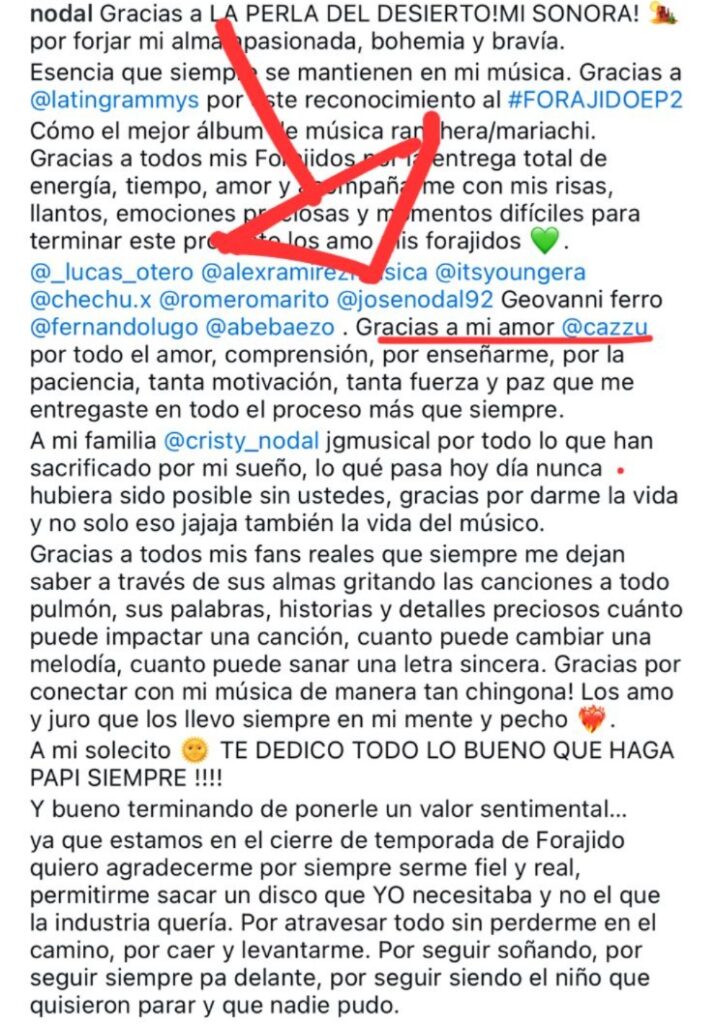 Christian Nodal compartió mensaje a Cazzu