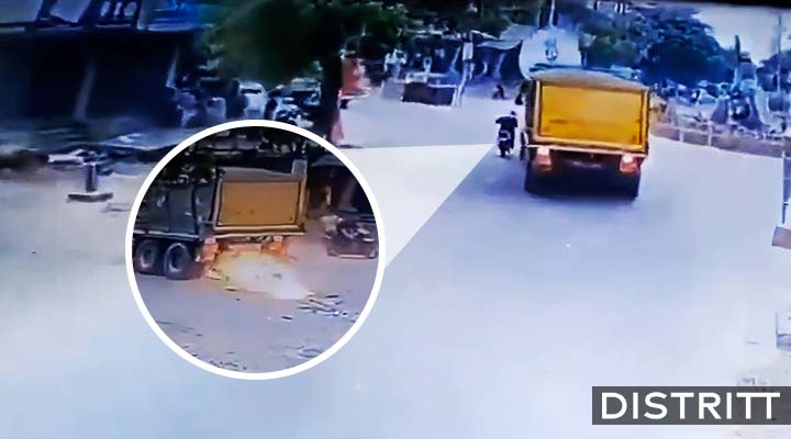 Camión de basura atropella a motociclista y provoca incendio