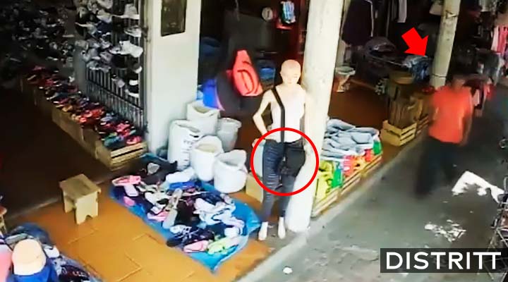 Ladrón confunde a maniquí con persona e intenta asaltarlo