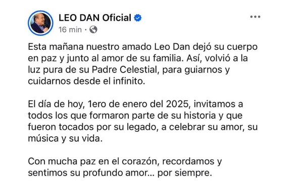 Confirman muerte de Leo Dan