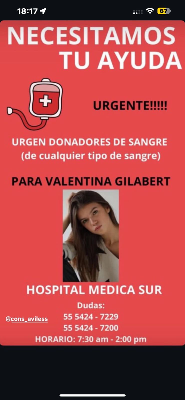 ¿Cuál es el estado de salud de Valentina Gilabert?