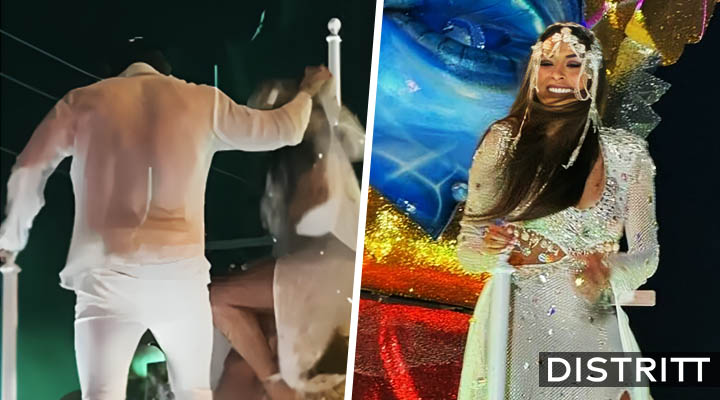 Galilea Montijo se cae de carro alegórico en Mazatlán |VIDEO