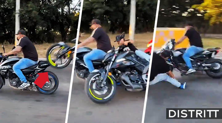 Hombre hace caballito con su moto y provoca accidente |VIDEO