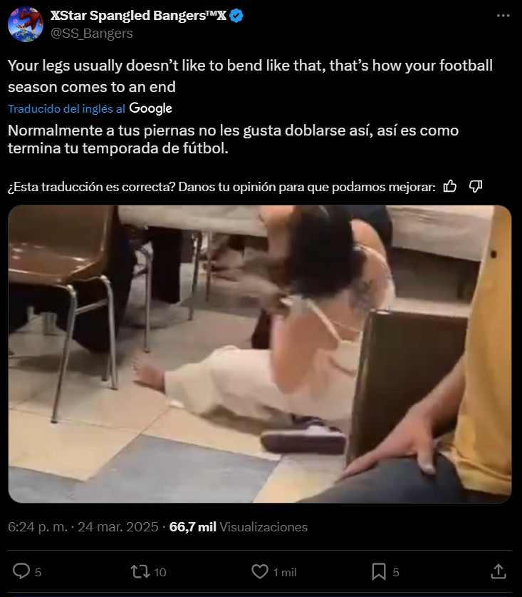 Usuarios de X reaccionan a video de mujer que le rompe la pierna a un hombre