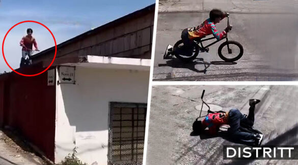 Joven salta de techo con su bicicleta y sufre golpazo |VIDEO