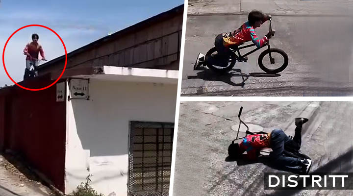 Joven salta de techo con su bicicleta y sufre golpazo |VIDEO