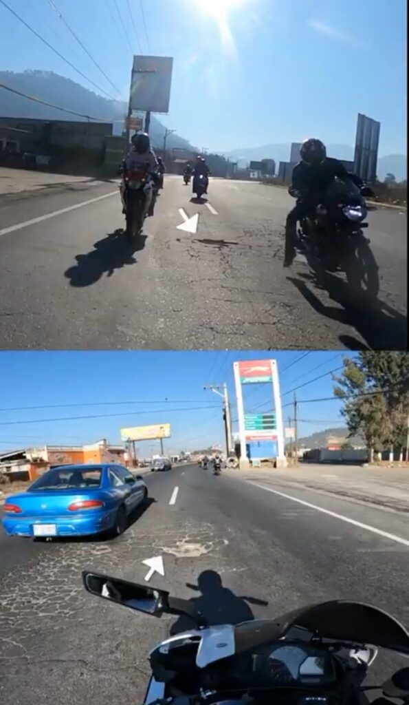 Motociclista cae en bache y choca contra camioneta