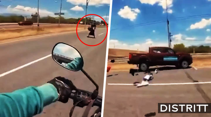 Motociclista graba momento en que camioneta lo arrolla