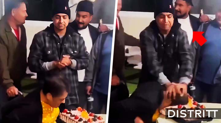 Hombre empuja a abuelita contra pastel |VIDEO