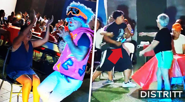 Hombre intenta acuchillar a payasito por bailarle a su mujer