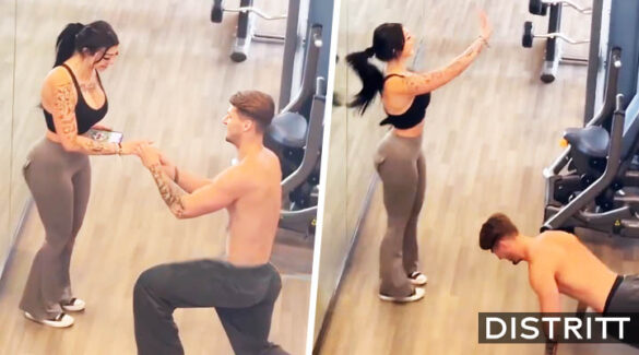 Pareja se compromete en gimnasio