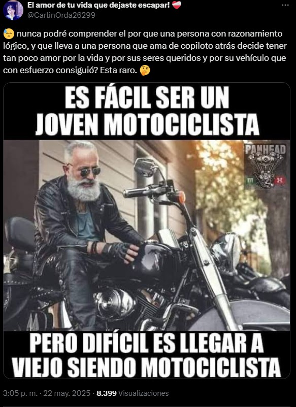 Reclaman a motociclista que no pensó en su acompañante