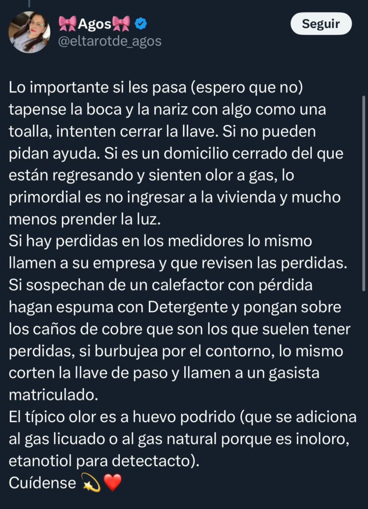 Internautas dan consejos ante fuga de gas