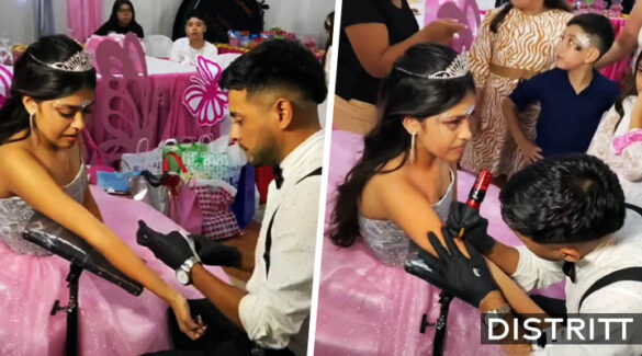 Quinceañera se viraliza tras tatuarse en su fiesta |VIDEO