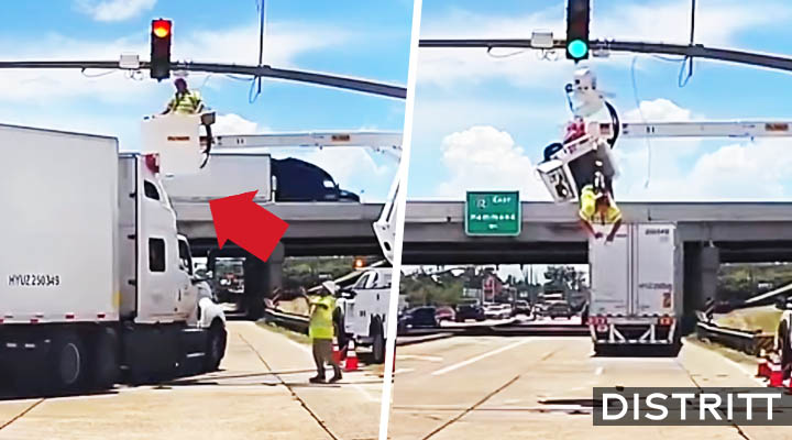 Tráiler impacta a electricista mientras reparaba un semáforo