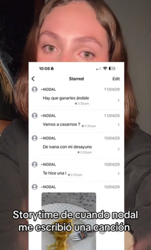 Mujer muestra mensajes que probarían que Nodal le escribió canción