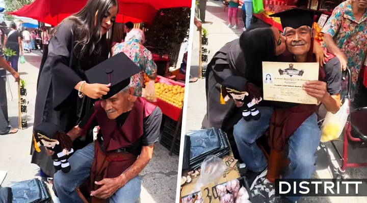 Graduada sorprende con título a su abuelo vendedor de ajos