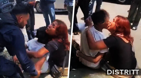 Mujer besa a novio antes de ser detenido por robo en CDMX