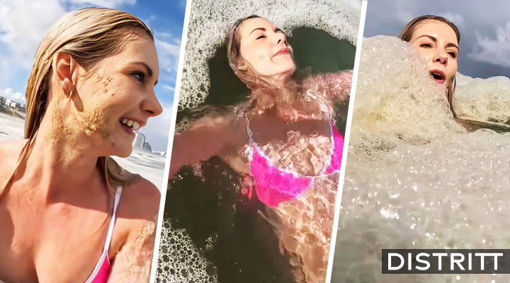 Mujer epresuma nadar entre espuma marina, pero eran aguas residuales