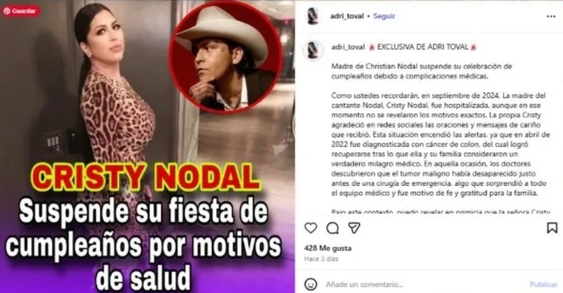 Aseguran que mamá de Nodal tiene cáncer