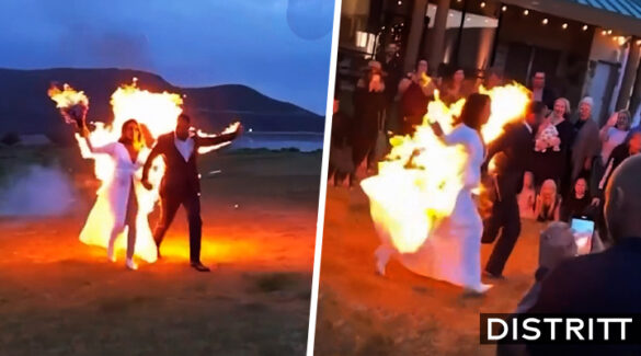 Novios hacen entrada nupcial envueltos en llamas |VIDEO