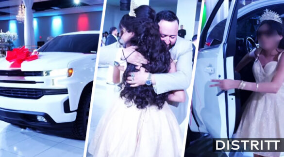 Quinceañera recibe camioneta de regalo durante fiesta