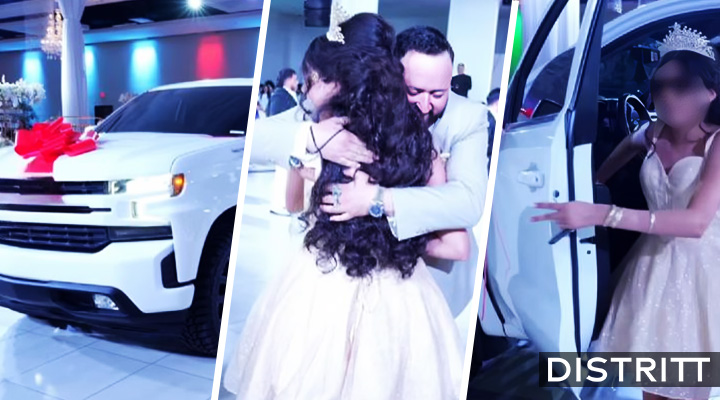 Quinceañera recibe camioneta de regalo durante fiesta