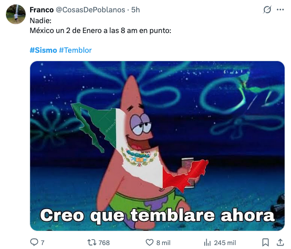 Los mejores memes que dejó el primer sismo de 2026