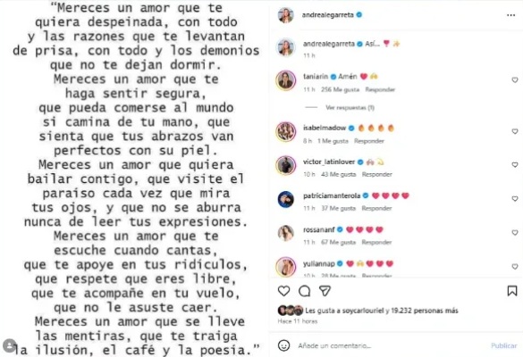 Andrea Legarreta dedica mensaje a Luis Carlos Origel