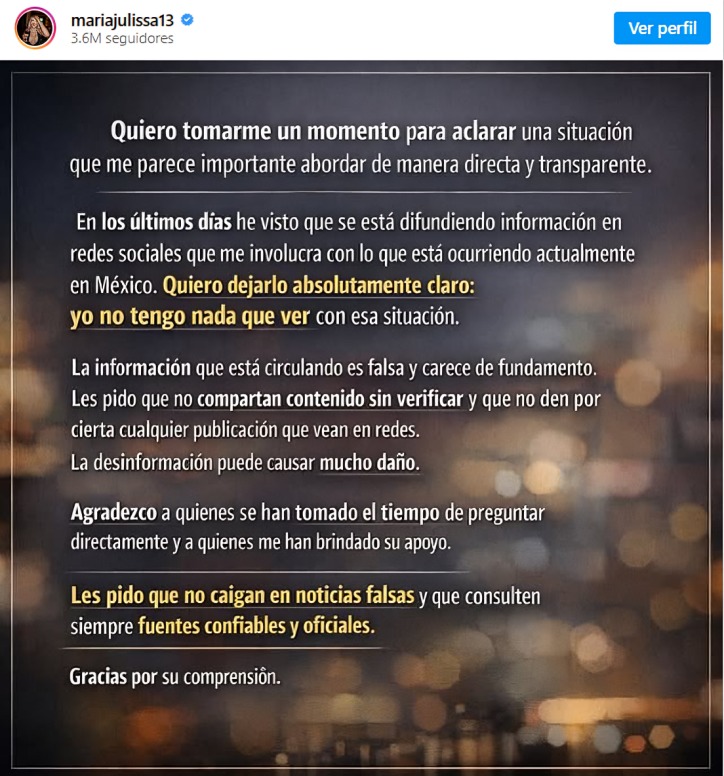María Julissa niega relación con El Mencho
