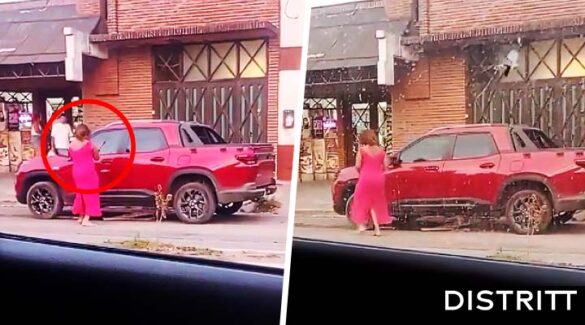 Mujer destruye camioneta de su exnovio con martillo