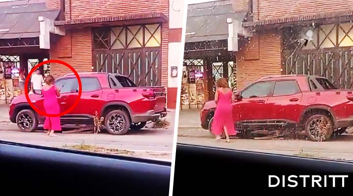Mujer destruye camioneta de su exnovio con martillo